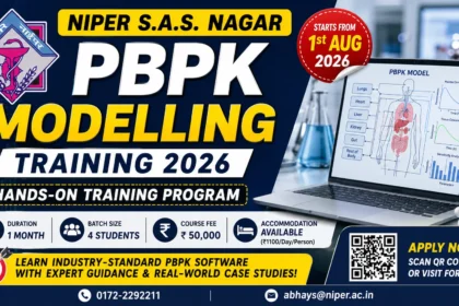 NIPER PBPK Modelling Training 2026 hands-on software training program at NIPER S.A.S. Nagar featuring course fee, duration, batch size, and registration details.