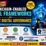 YouTube thumbnail for a National Level Webinar on Blockchain-Enabled Legal Frameworks for Secure Digital Governance featuring blockchain technology, digital security, legal governance, free registration, and free e-certificate.