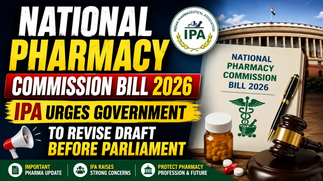 National Pharmacy Commission Bill 2026 YouTube thumbnail highlighting IPA's request to the Government to revise the draft before it is introduced in Parliament.