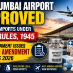 Navi Mumbai Airport approved for drug imports under the Drugs Rules, 1945, highlighting the Government's Ninth Amendment Rules 2026 with airport, cargo, aircraft, and pharmaceutical imports.