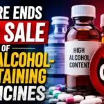 Centre Ends OTC Sale of High Alcohol-Containing Medicines with medicine bottles, capsules, and a prohibition sign representing the new prescription-only rule in India.