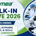Promea Walk-In Drive 2026 recruitment banner for freshers hiring B.Pharm, M.Pharm, B.Sc, M.Sc, B.Tech, and Diploma candidates with laboratory scientists and research equipment.