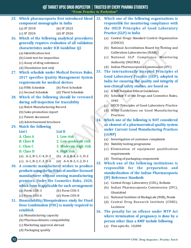 TARGET UPSC DRUG INSPECTOR PRACTICE WORK BOOK | FULLY COLOURED | MCQs WITH OMR SHEET - Image 6
