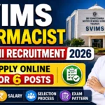 SVIMS Pharmacist Grade-II Recruitment 2026 YouTube thumbnail featuring Apply Online for 6 Posts with Eligibility, Salary, Selection Process, and Exam Pattern.