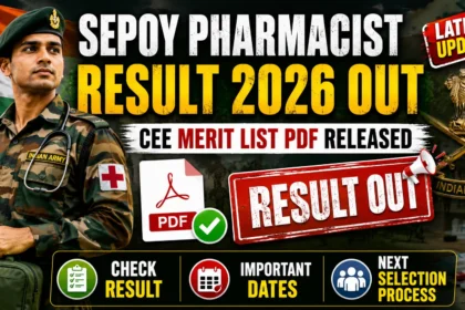 Sepoy Pharmacist Result 2026 Out YouTube thumbnail featuring Indian Army CEE Merit List PDF, Result Out, Important Dates, and Next Selection Process.