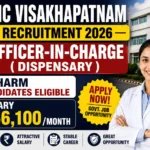 TMC Visakhapatnam Recruitment 2026 YouTube thumbnail featuring the Officer-in-Charge (Dispensary) post, B.Pharm eligibility, and salary of ₹56,100 per month.