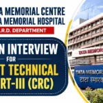 Tata Memorial Centre Recruitment 2026 thumbnail highlighting Walk-in Interview for Project Technical Support-III (Clinical Research Coordinator) with Tata Memorial Hospital building in the background.