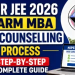 YouTube thumbnail for NIPER JEE 2026 Pharm MBA Web Counselling Process featuring the NIPER logo, modern campus building, laptop displaying the web counselling portal, graduation cap, books, and bold text highlighting the complete step-by-step counselling guide.