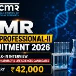 ICMR Young Professional-II Recruitment 2026 thumbnail featuring ICMR logo, laboratory microscope, DNA background, walk-in interview for Pharmacy and Life Sciences candidates, and ₹42,000 salary.