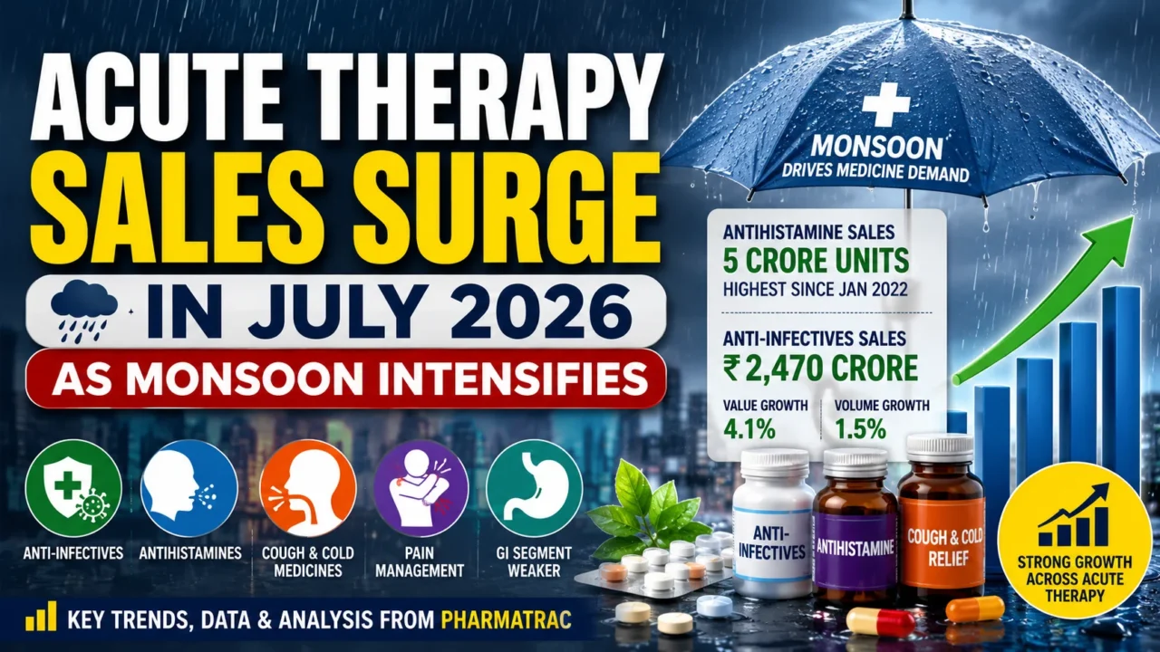 Acute therapy sales surge in July 2026 as monsoon increases demand for antihistamines, anti-infectives and cough and cold medicines.