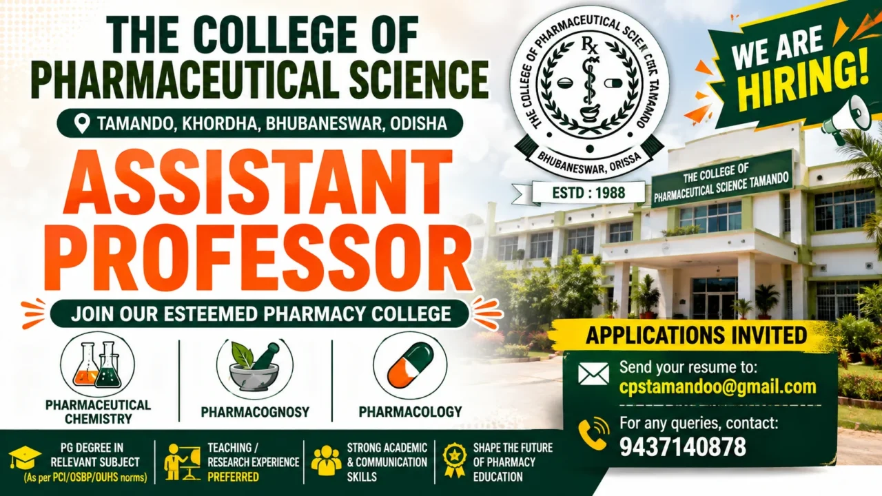 College of Pharmaceutical Science Tamando Assistant Professor Recruitment 2026 in Pharmaceutical Chemistry, Pharmacognosy and Pharmacology