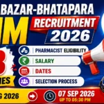 Balodabazar-Bhatapara NHM Recruitment 2026 thumbnail featuring 38 vacancies, Pharmacist eligibility, salary, important dates, and selection process.