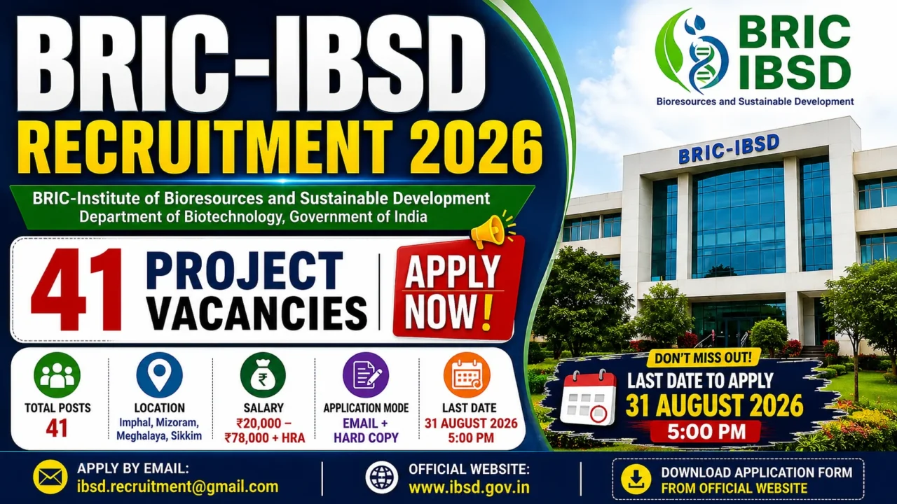 BRIC-IBSD Recruitment 2026 with 41 project vacancies, salary, locations and last date