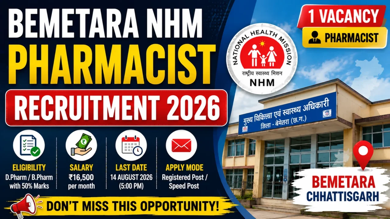 Bemetara NHM Pharmacist Recruitment 2026 vacancy notification