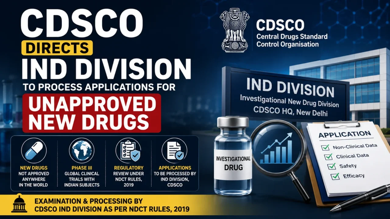 CDSCO IND Division to process applications for unapproved new drugs in India