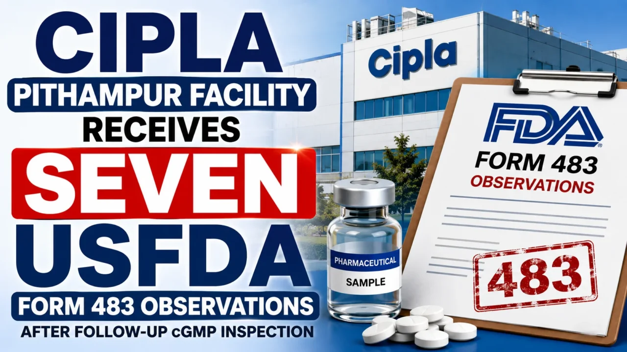 Cipla Pithampur Facility Receives Seven USFDA Form 483 Observations After Follow-Up cGMP Inspection