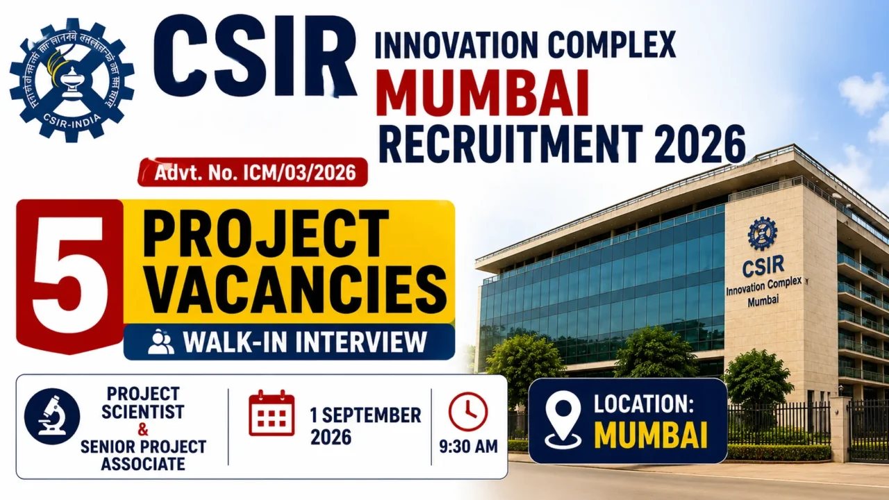 CSIR Innovation Complex Mumbai Recruitment 2026 with 5 project vacancies and walk-in interview