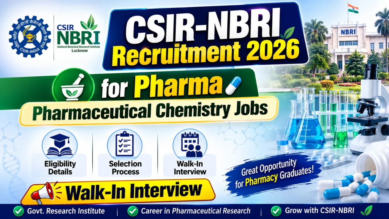 CSIR-NBRI Recruitment 2026 for Pharma – Pharmaceutical Chemistry Jobs and Walk-In Interview