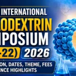 Thumbnail for the 22nd International Cyclodextrin Symposium (ICS-22) 2026 featuring a 3D cyclodextrin molecular structure, laboratory glassware, and a global scientific background. The design highlights registration details, conference dates, theme, fees, and conference highlights.