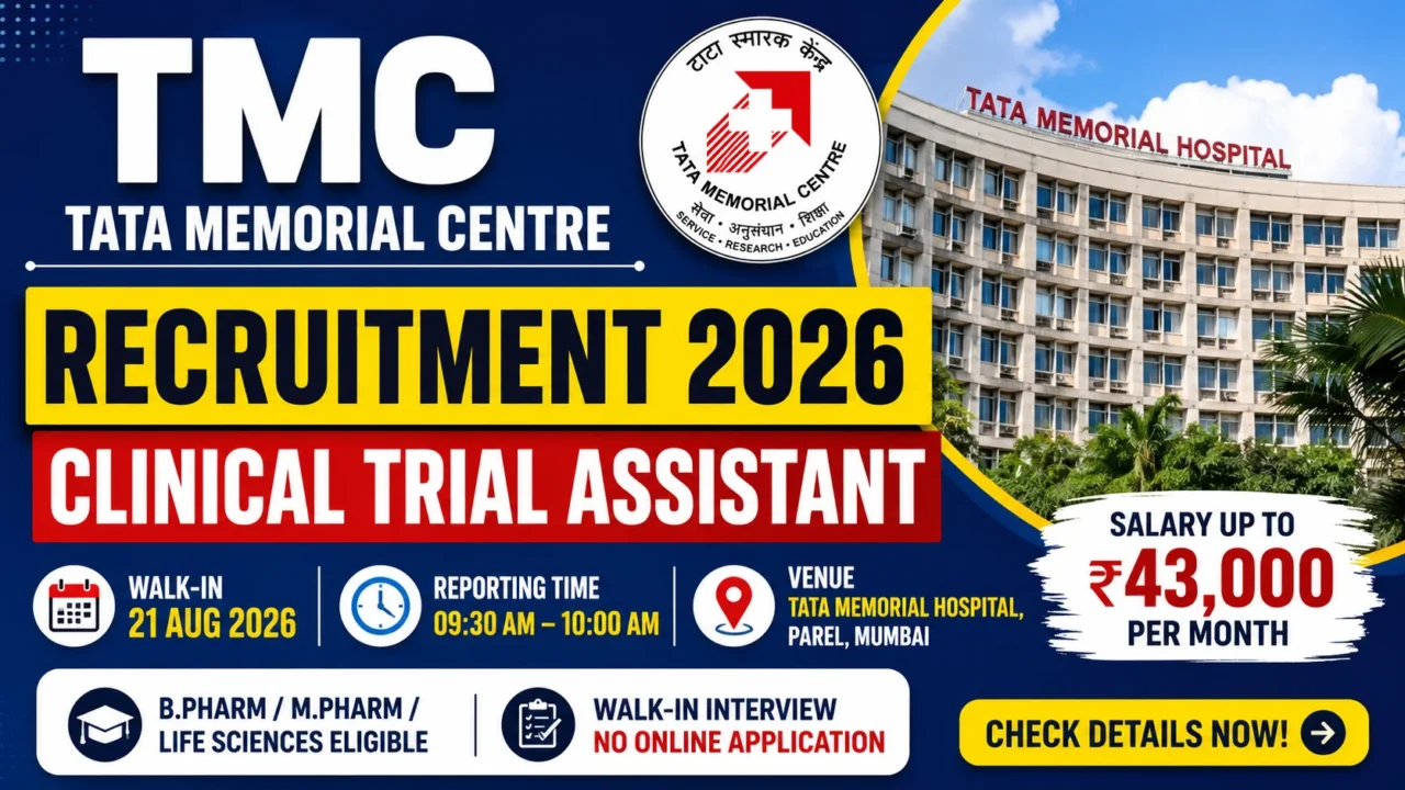 TMC Recruitment 2026 Clinical Trial Assistant vacancy for B.Pharm and M.Pharm