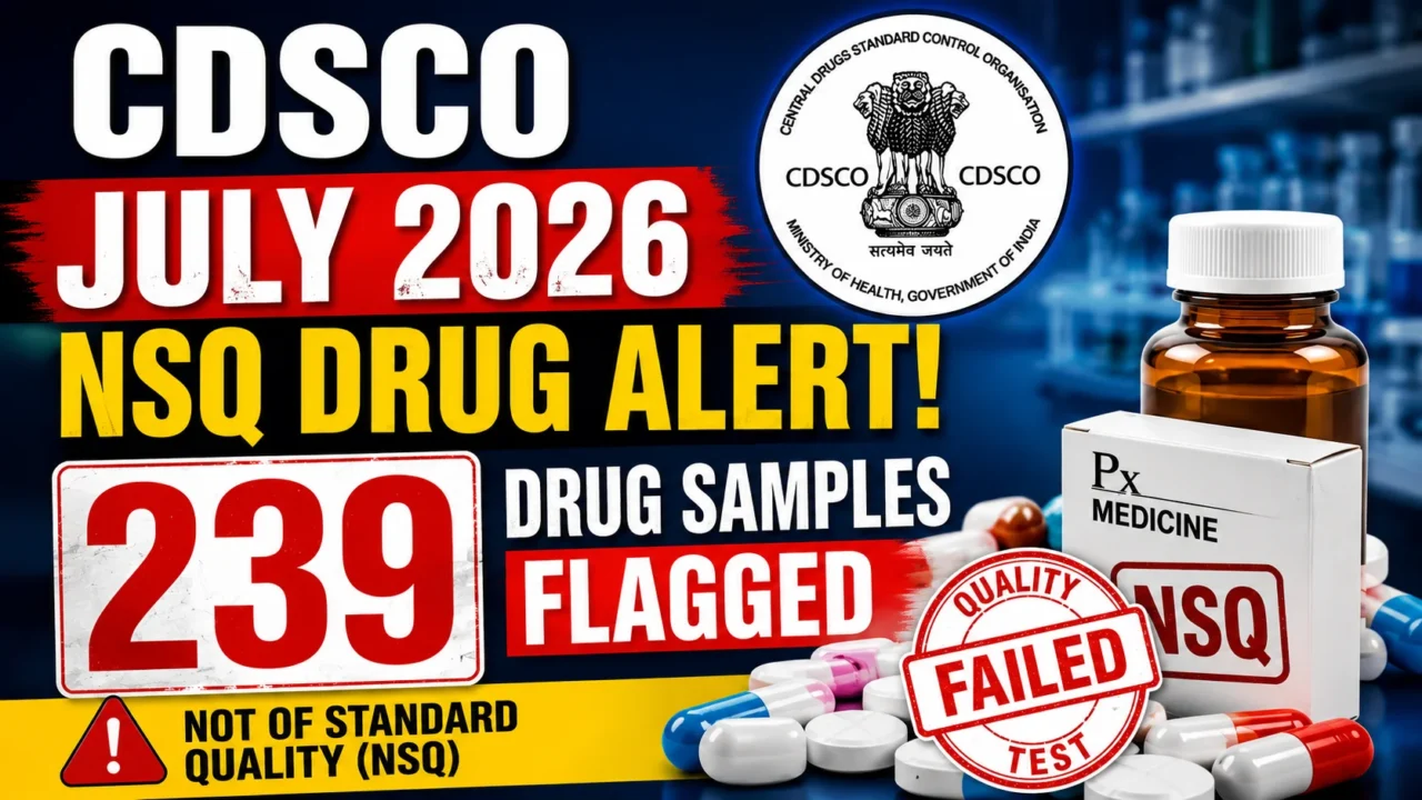 CDSCO July 2026 NSQ Drug Alert showing 239 drug samples flagged