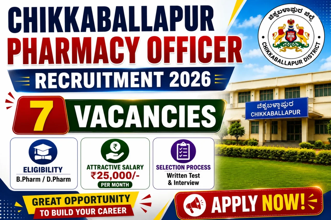 Chikkaballapur Pharmacy Officer Recruitment 2026 with 7 vacancies