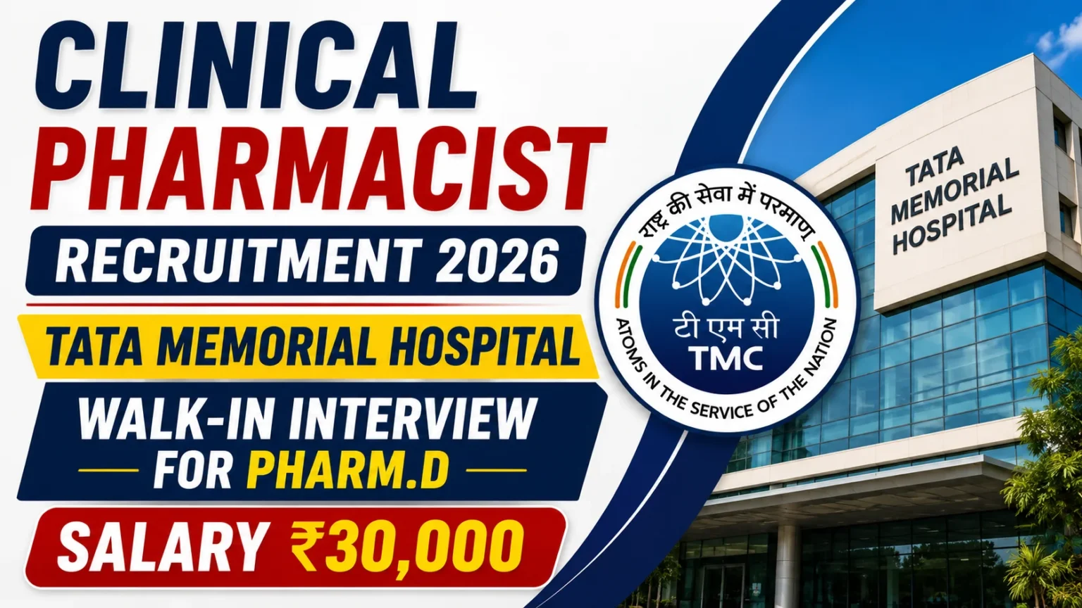 Clinical Pharmacist Recruitment 2026 Tata Memorial Hospital Walk-in Interview for Pharm.D Candidates