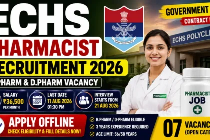 ECHS Pharmacist Recruitment 2026 notification for B.Pharm and D.Pharm candidates with ₹36,500 salary
