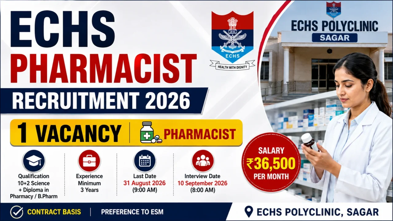 ECHS Pharmacist Recruitment 2026 Sagar – 1 Pharmacist Vacancy
