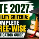 YouTube thumbnail featuring the text "GATE 2027 Eligibility Criteria: Complete Degree-Wise Qualification Guide" with a graduation cap placed on stacked books against a green background.