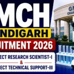 GMCH Chandigarh Recruitment 2026 thumbnail featuring Project Research Scientist-I and Project Technical Support-III vacancies with a medical research laboratory and microscope.