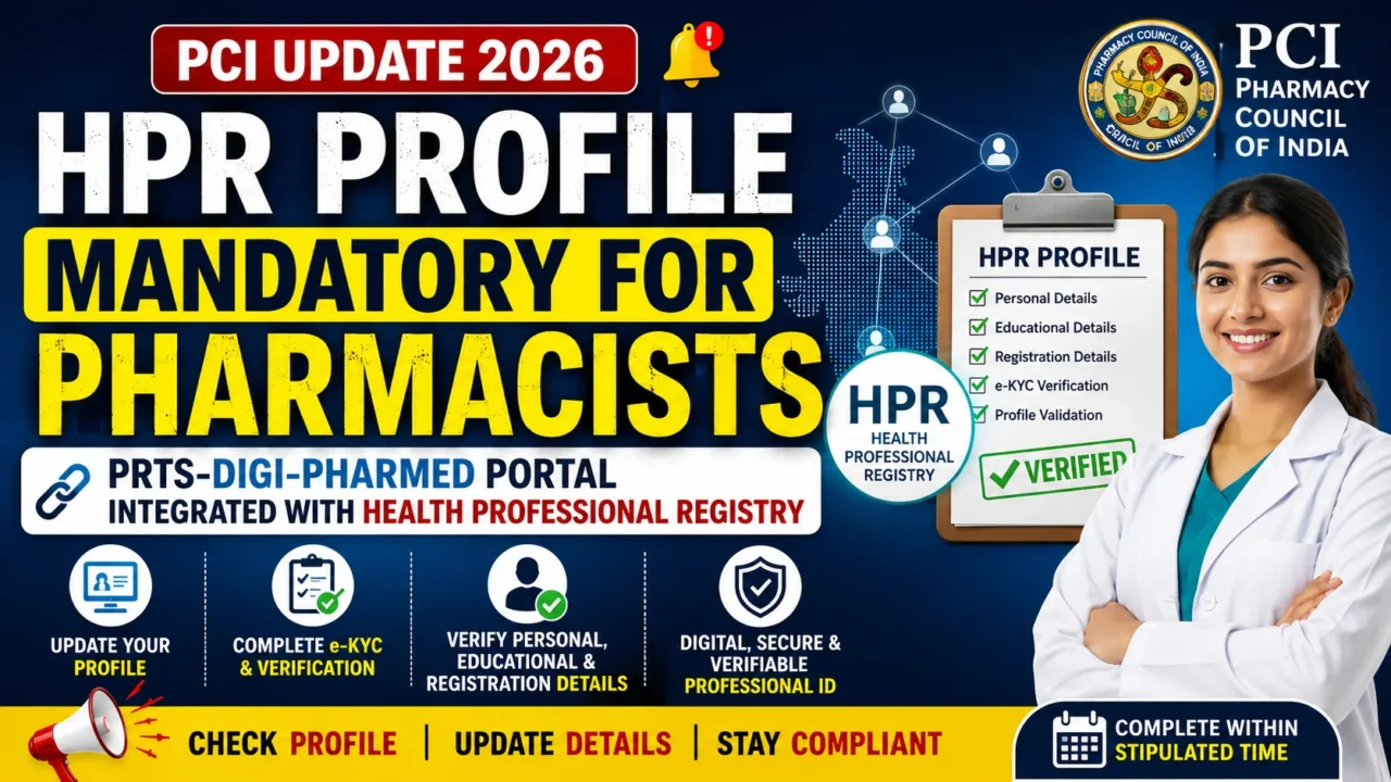 HPR profile mandatory for pharmacists 2026 PCI update DIGI-PHARMed HPR integration