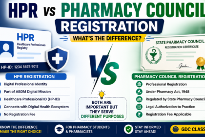 HPR vs Pharmacy Council Registration comparison showing digital healthcare professional identity, HP-ID, Pharmacy Council professional registration, legal authorization to practice, and registration requirements for pharmacists.