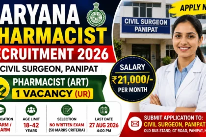 Haryana Pharmacist Recruitment 2026 Panipat Pharmacist Vacancy