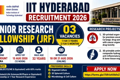IIT Hyderabad Recruitment 2026 JRF vacancy 3 posts M Pharm eligibility stipend and interview date