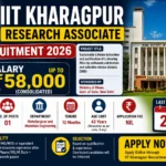 IIT Kharagpur Research Associate Recruitment 2026 thumbnail featuring ₹58,000 salary, one Research Associate post, 12-month tenure, 43-year age limit and 21 August 2026 application deadline.