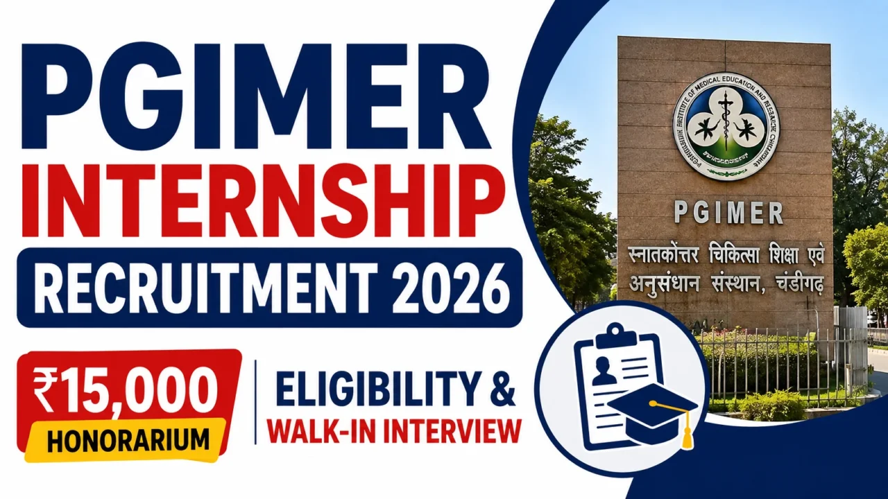PGIMER Internship Recruitment 2026 with ₹15,000 honorarium, eligibility and walk-in interview