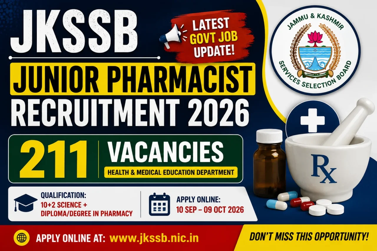 JKSSB Junior Pharmacist Recruitment 2026 Notification for 211 Vacancies