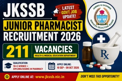 JKSSB Junior Pharmacist Recruitment 2026 Notification for 211 Vacancies