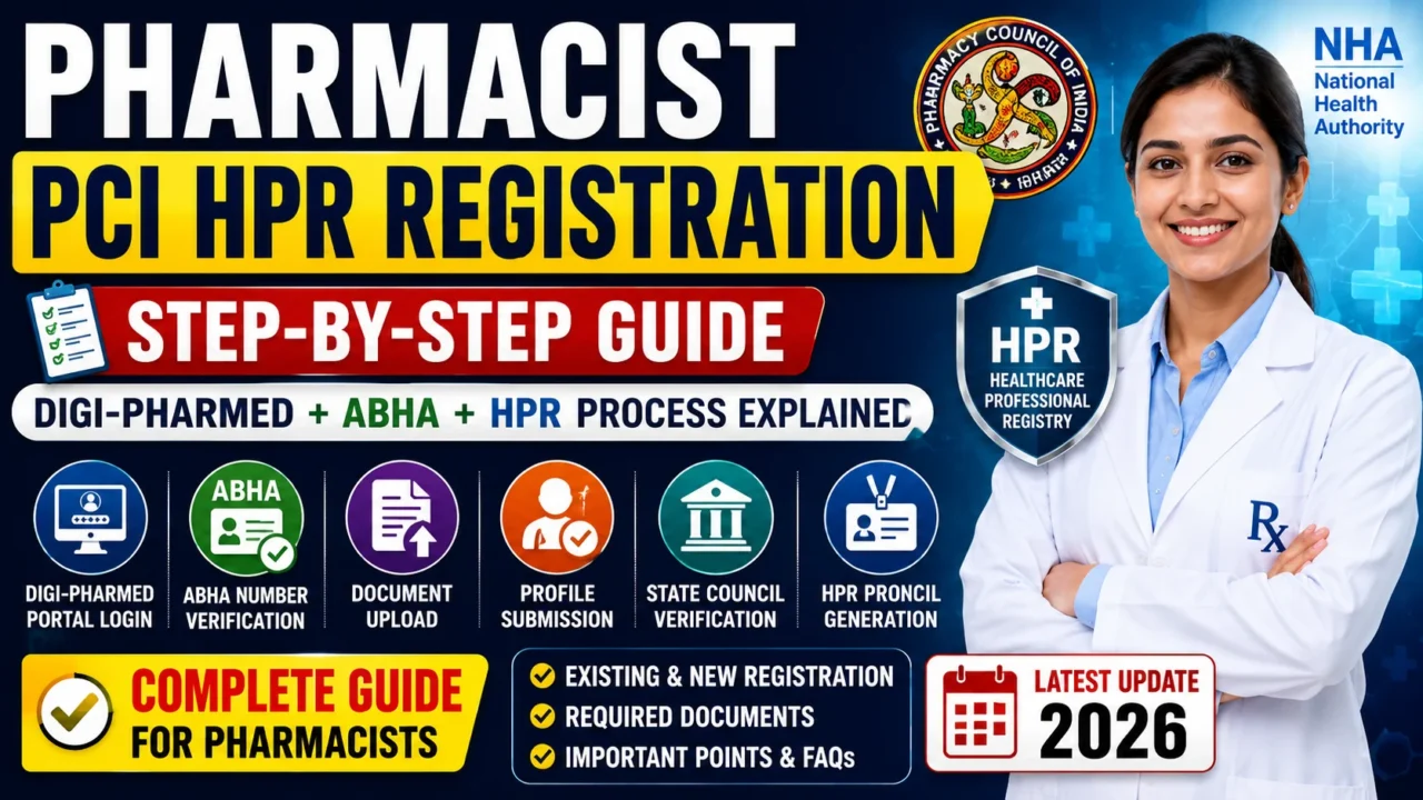Pharmacist PCI HPR Registration 2026 step-by-step guide for DIGI-PHARMed, ABHA verification and HPR profile