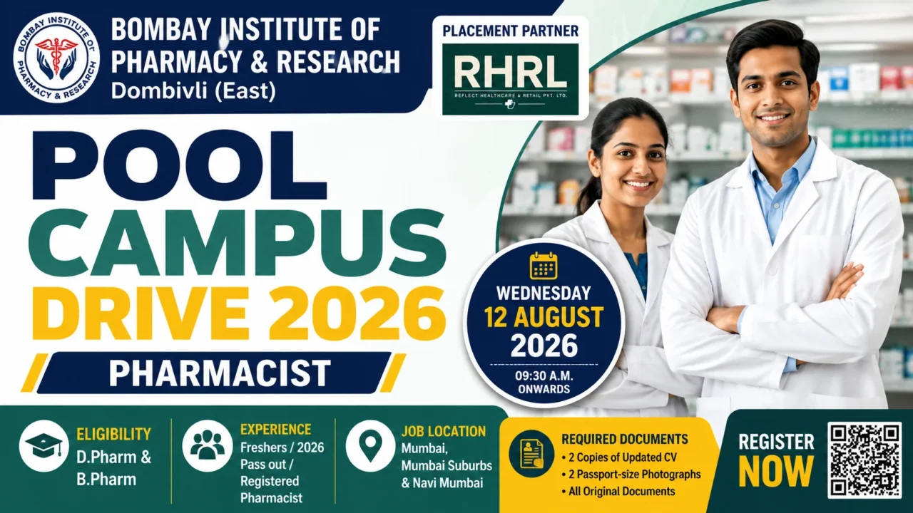 Pharmacist Pool Campus Drive 2026 at Bombay Institute of Pharmacy & Research, Dombivli
