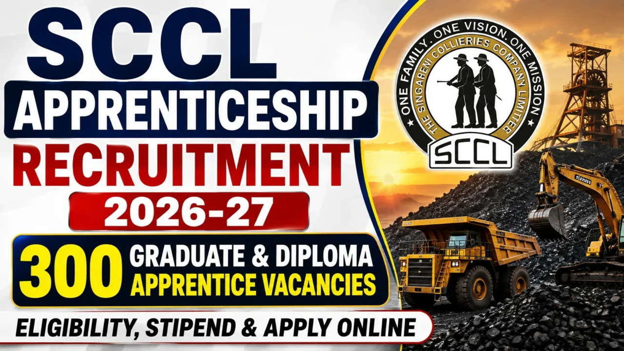 SCCL Apprenticeship Recruitment 2026-27 with 300 Graduate and Diploma Apprentice Vacancies, Eligibility, Stipend and Online Application Details.