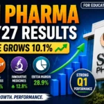 Sun Pharma Q1 FY27 Results showing 10.1% revenue growth, 16% India business growth and 28.9% EBITDA margin.