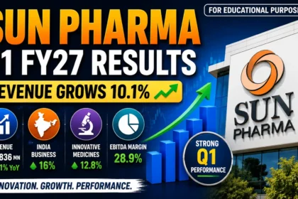 Sun Pharma Q1 FY27 Results showing 10.1% revenue growth, 16% India business growth and 28.9% EBITDA margin.