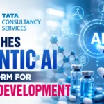 TCS launches agentic AI platform for drug development with AI, pharmaceutical and biotechnology visuals.