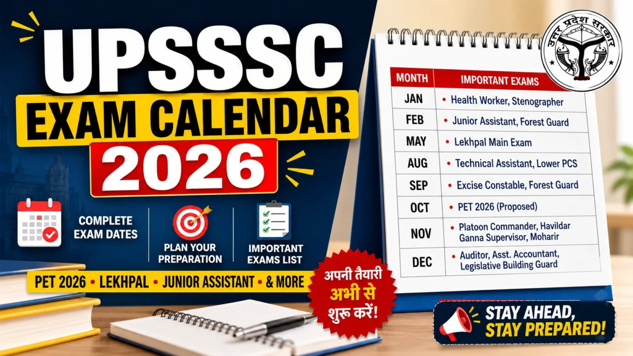 UPSSSC Exam Calendar 2026 with PET and upcoming examination dates