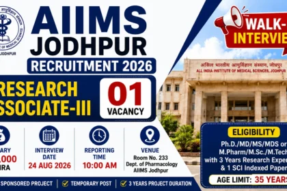 AIIMS Jodhpur Recruitment 2026 Research Associate III Walk-In Interview
