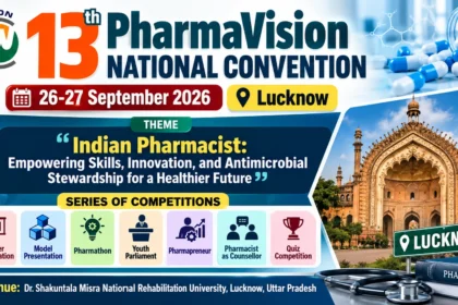 PharmaVision 13th National Convention 2026 thumbnail featuring Lucknow, convention dates, theme, competitions, and venue