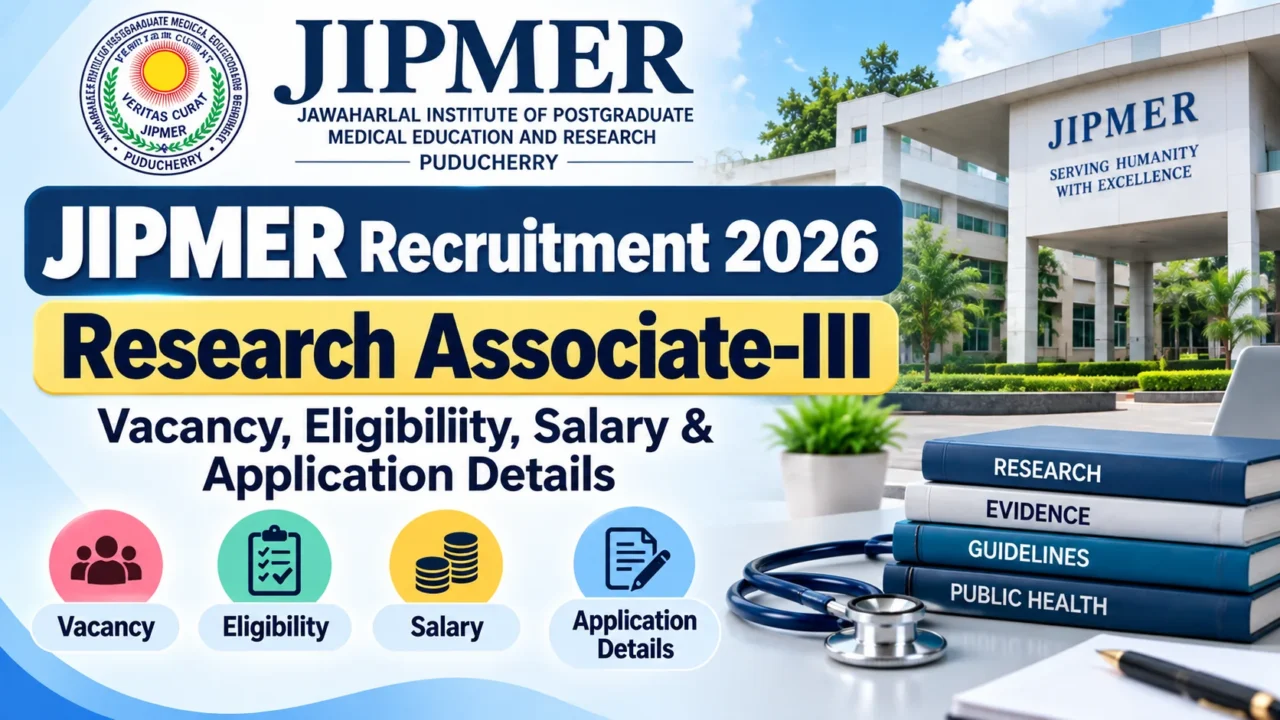 JIPMER Recruitment 2026 Research Associate-III vacancy, eligibility, salary and application details