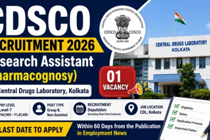 CDSCO Recruitment 2026 Research Assistant Pharmacognosy Vacancy at Central Drugs Laboratory Kolkata